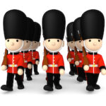 Queen's,Guard,In,Traditional,Uniform,With,Gun,,British,Soldiers,On Queen's Guard in traditional uniform with gun, British soldiers on white, 3D illustration