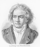 Ludwig van Beethoven -  Picture from Meyers Lexicon books written in German language. Collection of 21 volumes published between 1905 and 1909.